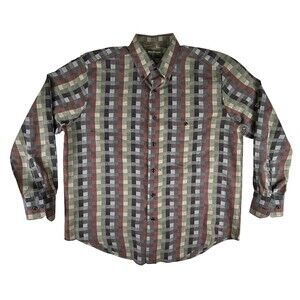 Norm Thompson Shirt Mens Large Plaid Button Down Casual Pocket Vintage Look
